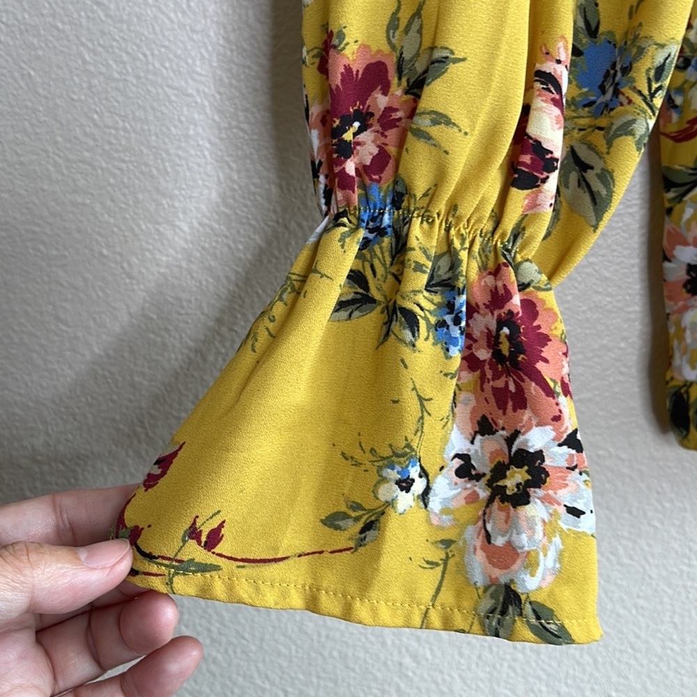 Zac & Rachel Yellow Floral Bell Sleeve Blouse - Picture 3 of 6